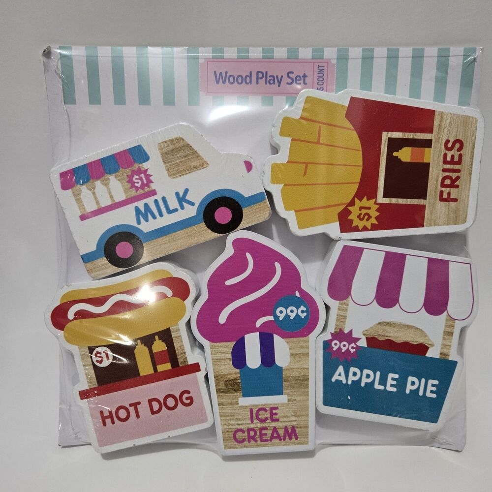 Target Bullseye Playground Summer Fair Food Wood Figure 5pc Hot Dog Ice Cream